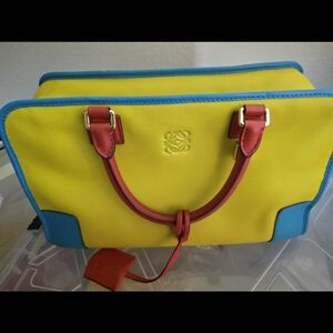 Vibrant Yellow and Blue Satchel with Red Details